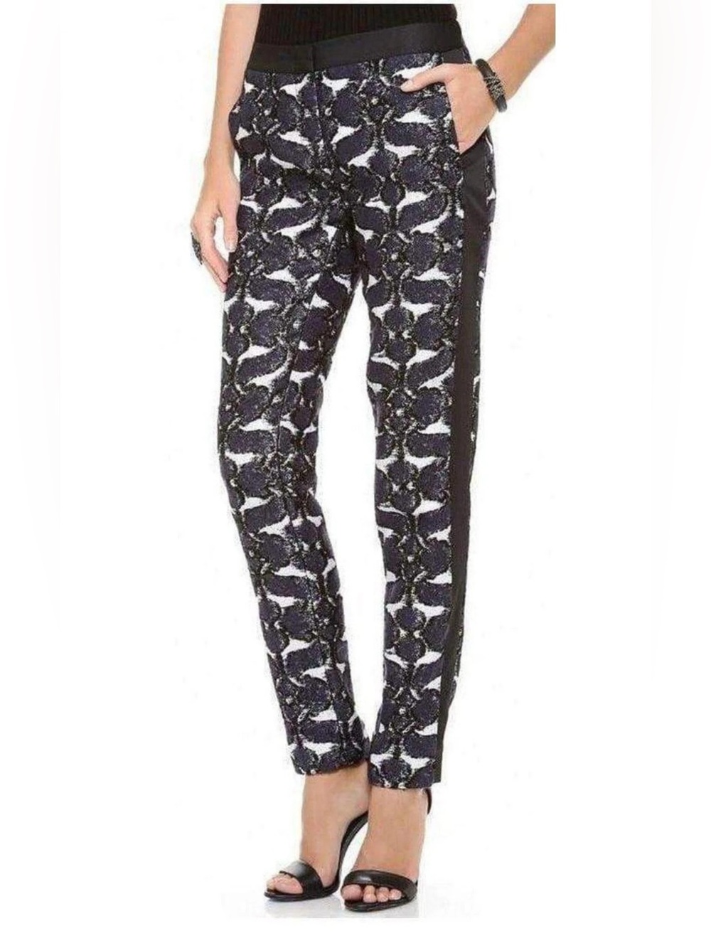 BCBGMaxAzria Beysa Jacquard Trouser Pants Navy Combo Size 4